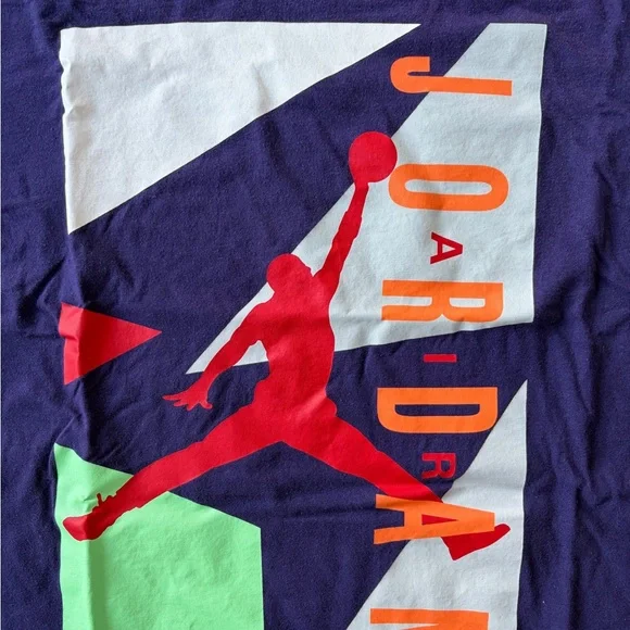 Jordan Men’s Purple Short-Sleeve Graphic Tee with Red, Orange, and Green Accents - Picture 2 of 4